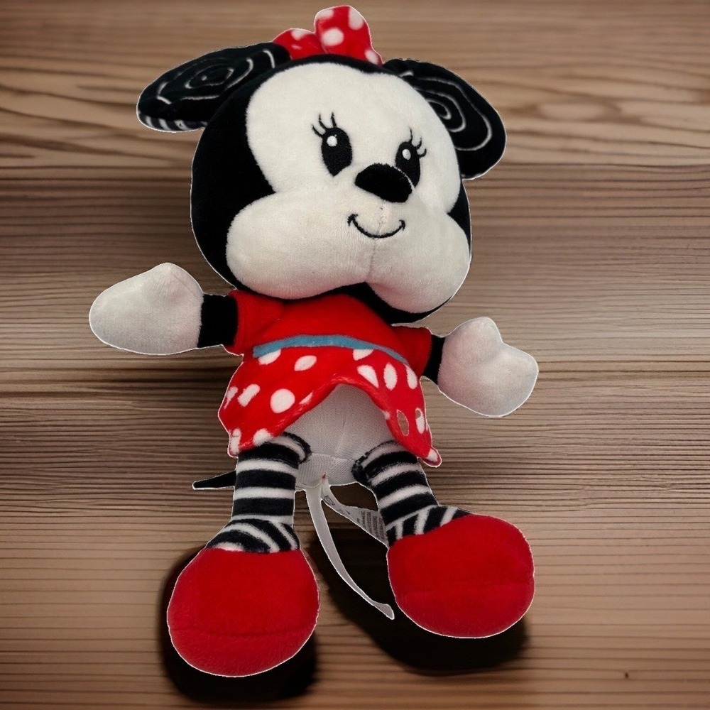 Disney Baby Minnie Mouse Plush Toy Infant Small Polka Dot Dress Red Black White